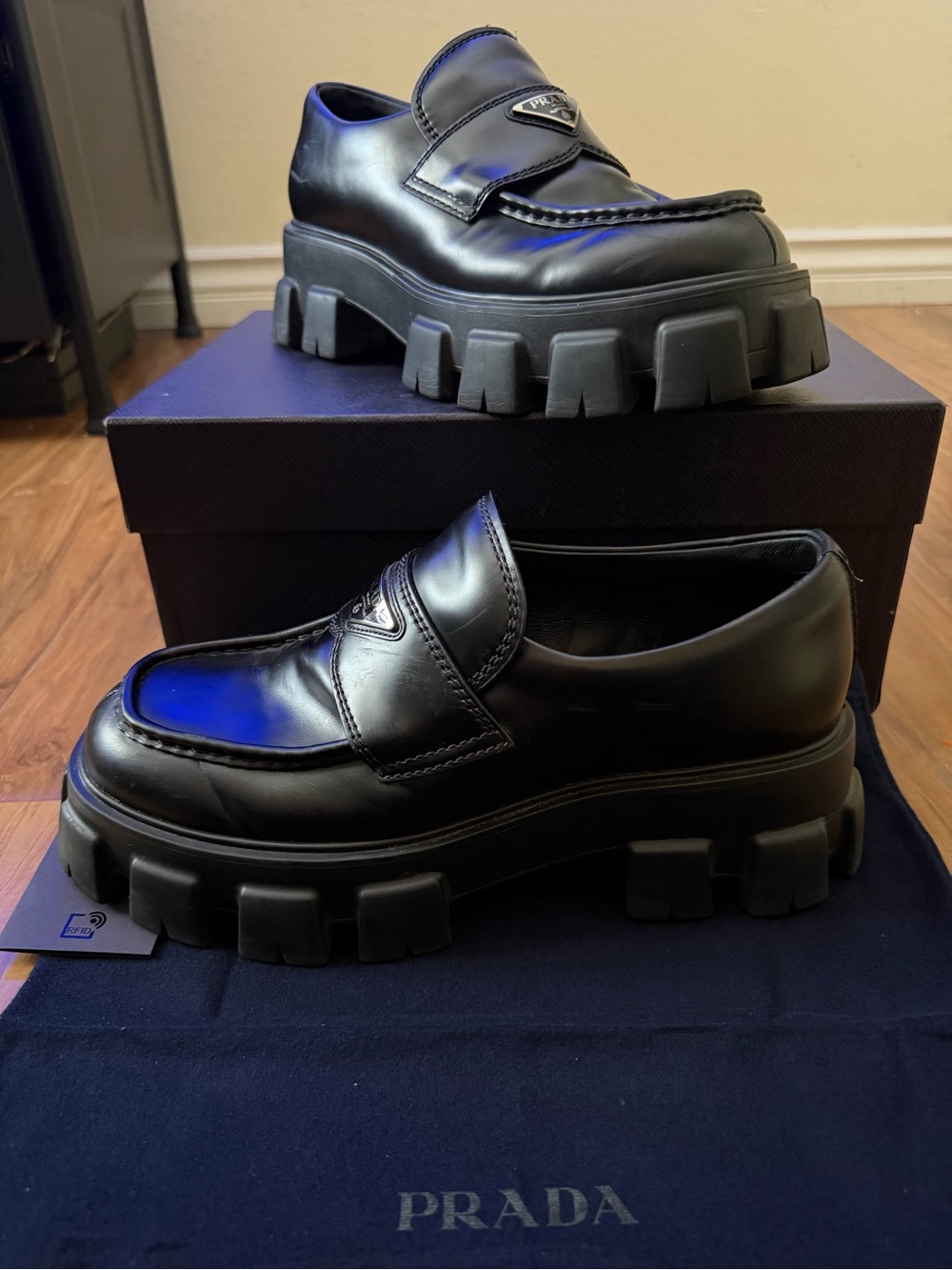 Prada Brushed leather Monolith loafers